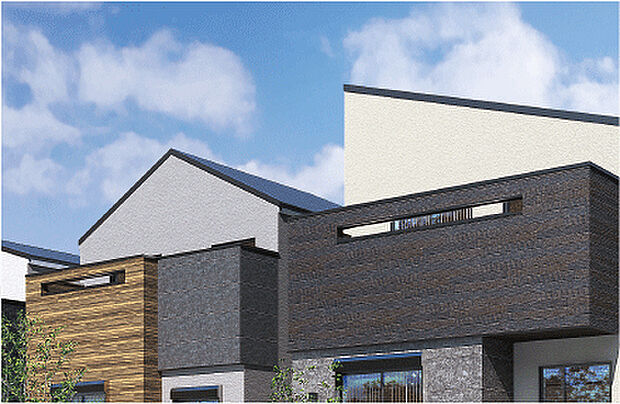 【【外観デザイン】】シンプルな切妻デザインのフォルムがモダンな街並を演出します。