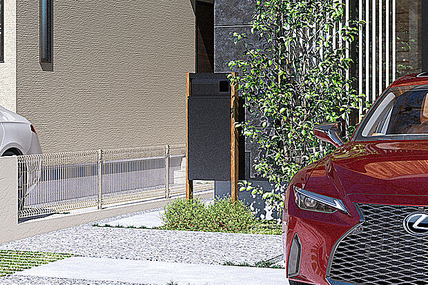 【【宅配ボックス付機能門柱】】ポスト、インターホンなどの機能を兼ね備えた「機能門柱」に、さらに「宅配ボックス」の機能を一体化。
玄関まわりに必要な様々なアイテムを一つの柱にまとめることで、省スペース化やデザインの統一感が生まれま