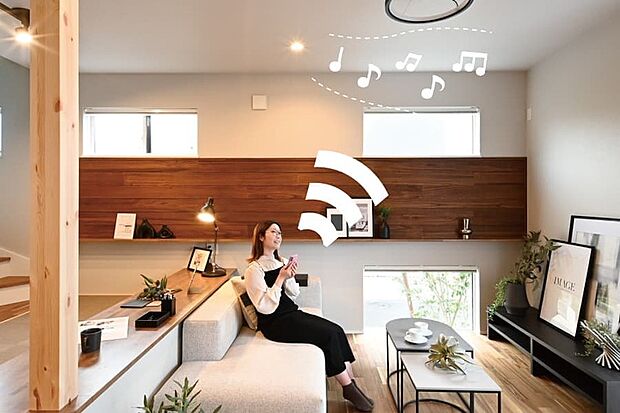 【【スピーカー付ダウンライト】】リビングの照明としての役割に加え、Bluetoothで接続して音楽を再生できる高品質スピーカー付きダウンライトを採用。天井からお気に入りのBGMを流しながら気分をリフレッシュすることができます。