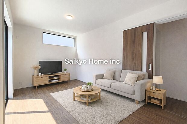 【リビング】一日の中で多くの時間を過すことになるリビングダイニングだからこそ、いつも穏やかな空間であることが必然。爽やかな通風と採光を存分に感じる事が出来る空間です。※家具等はCG加工をしております。