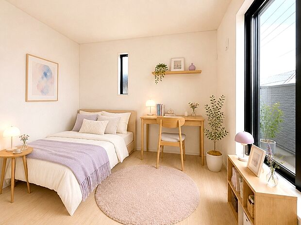 【居室】明るく風通しのいい部屋は自由なプライベート空間。ゆっくりとくつろぐスペースとしてもご利用いただけます！※家具はAI加工しております。