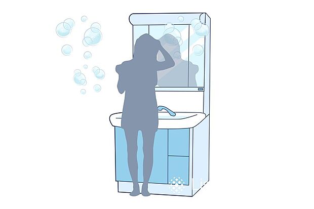 【その他】■パウダールーム■三面鏡の洗面化粧台です。鏡裏は収納になっていて、水周りもスッキリ整理できますね！