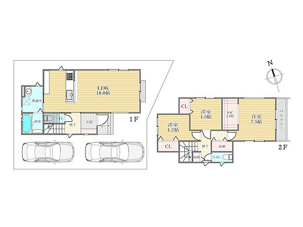 【参考間取り図（2号地）3LDK】建物プラン例（2号地）建物面積89.42m2　建物価格1500万円より承ります。