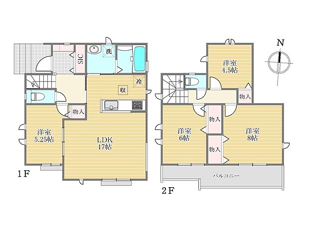 【参考プラン例（間取り図）D号地】建物面積96.05ｍ2、参考建物価格1600万円より承ります。土地＋建物参考プラン価格5390万円（税込）※上記請負い価格の場合は間取り変更不可となります。