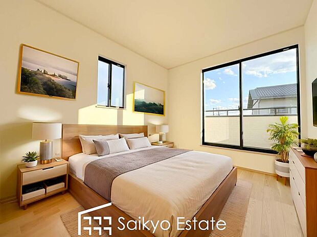 【洋室【施工例】】2面採光で明るく風通しも良好です！天気の良い日は是非窓を開けて空気の入れ替えをしてみるのはいかがでしょうか♪
