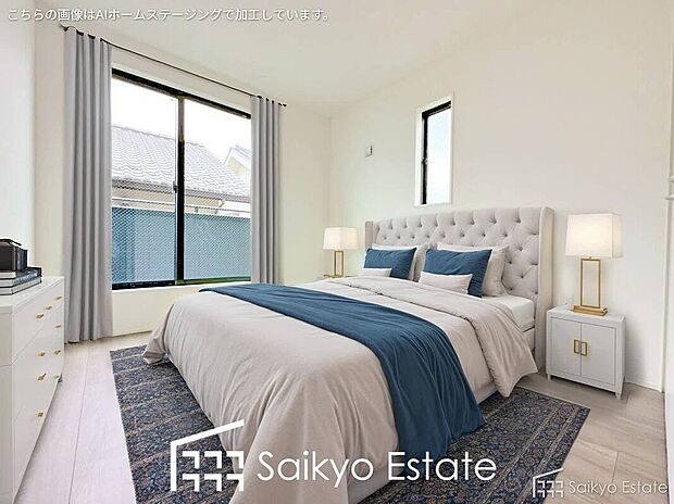 【洋室（施工例）】2面採光で明るく風通しも良好です！天気の良い日は是非窓を開けて空気の入れ替えをしてみるのはいかがでしょうか♪
