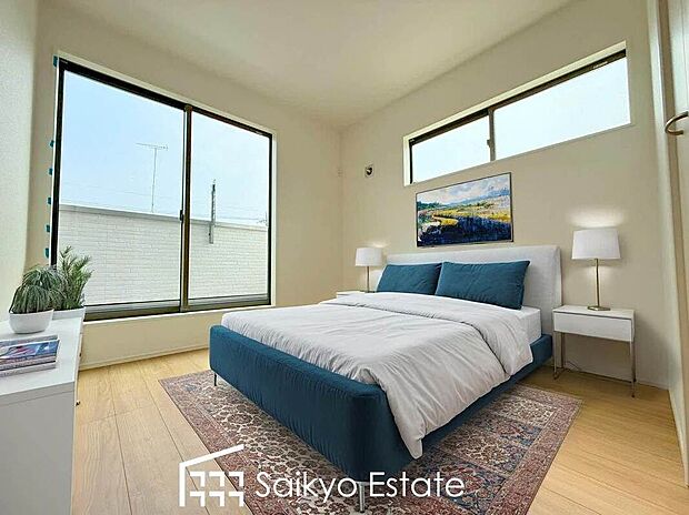 【洋室【施工例】】2面採光で明るく風通しも良好です！天気の良い日は是非窓を開けて空気の入れ替えをしてみるのはいかがでしょうか♪