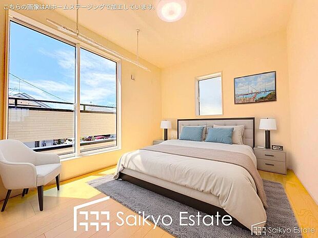 【洋室【施工例】】2面採光で明るく風通しも良好です!天気の良い日は是非窓を開けて空気の入れ替えをしてみるのはいかがでしょうか♪