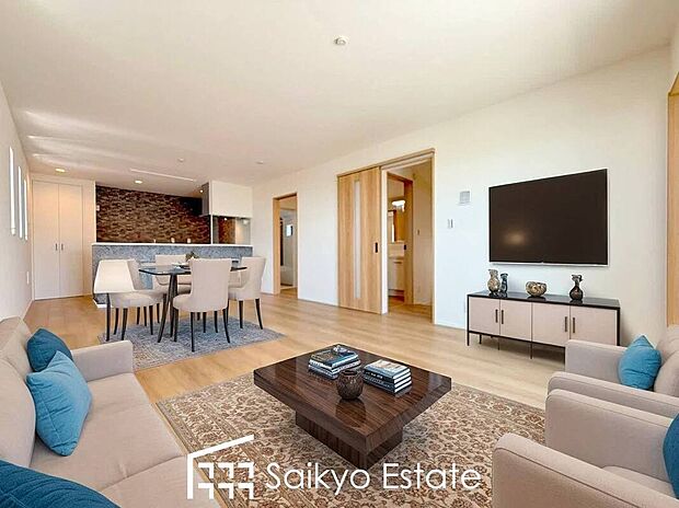 【リビング【施工例】】リビングには床暖房を完備。冬でもポカポカ快適空間!空気を汚さずに室内を快適な温度に保ちます。