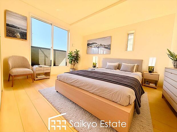 【洋室(施工例)】2面採光で明るく風通しも良好です!天気の良い日は是非窓を開けて空気の入れ替えをしてみるのはいかがでしょうか♪