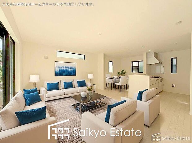 【リビング【施工例】】開放感と採光にこだわった19.74帖の広々LDKです。陽光いっぱいの空間で家族団らんの時間も増えそうですね!