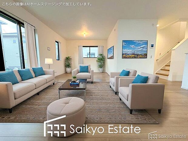 【リビング（施工例）】リビングには2箇所に床暖房を完備。冬でもポカポカ快適空間！空気を汚さずに室内を快適な温度に保ちます。