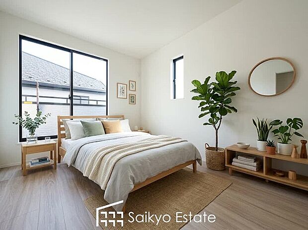 【洋室(施工例)】2面採光で明るく風通しも良好です!天気の良い日は是非窓を開けて空気の入れ替えをしてみるのはいかがでしょうか♪