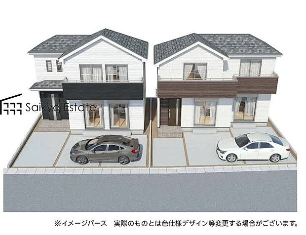 【完成予想図】周囲にはスーパーをはじめとした買い物施設も揃っています。住みやすさと利便性を兼ね備えた環境です。