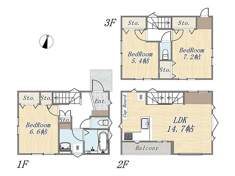 【間取り図】
Plan：3LDK+カースペース
土地面積：60.38m2（18.26坪）
建物面積：85.66m2（25.91坪）