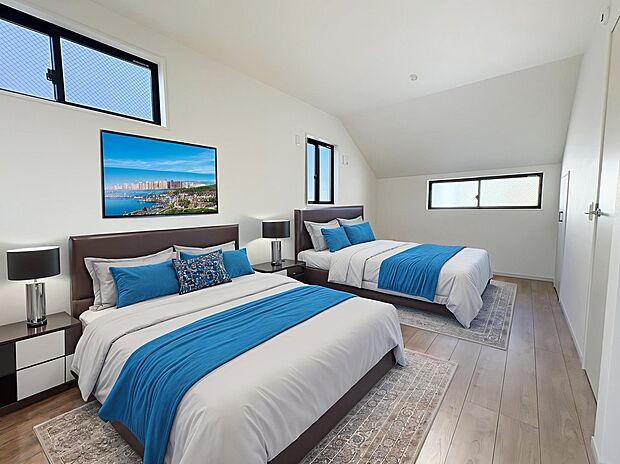 【Room：10.8帖】
全居室2面採光で陽光が差し込みやすく、居室を明るく暖かな空間にしてくれます。
本画像はCGで作成しており、実際に現地に家具は配置しておりません。また、価格に家具は含まれません