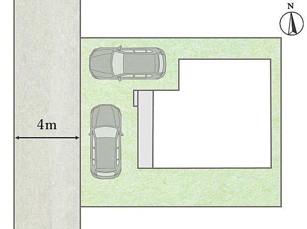 【区画図】
資産性の高い車2台駐車可能なゆとりある36坪の広大な敷地。
交通量の少ない道路に面しているので、夜中の騒音への心配が減りそうです。