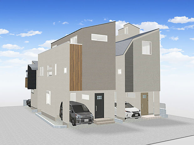 【建物完成イメージパース】
角地に位置する陽当たり・通風良好な邸宅が登場。ルーフバルコニーが付いて、より開放的な邸宅となっています。徒歩圏内に自然豊かな「平和の森公園」があり、心安らぐ環境です。