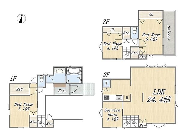 【1号地】
Plan:3SLDK+WIC+ワイドバルコニー+ビルトインガレージ
土地面積:111.46m2(33.71坪)
建物面積:122.49m2(37.05坪)
建物参考価格:2710万円