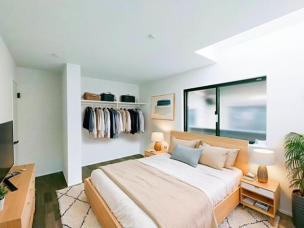 【Room:7.5帖】
全居室にオープンクローゼットが備わったプランニング!
本画像はCGで作成しており、実際に現地に家具は配置しておりません。