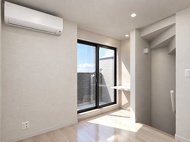 【イメージパース：LDK】
4.8帖の小屋裏収納は固定階段式で使いやすい造り。季節の家電や趣味の道具などの収納が可能です。