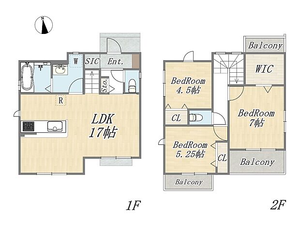【3LDK+WIC+SIC+ワイドバルコニー+カースペース2台】Plan：3LDK+WIC+SIC+ワイドバルコニー+カースペース2台
敷地面積：107.80m2（32.60坪）
建物面積：83.43m2（25.23坪）