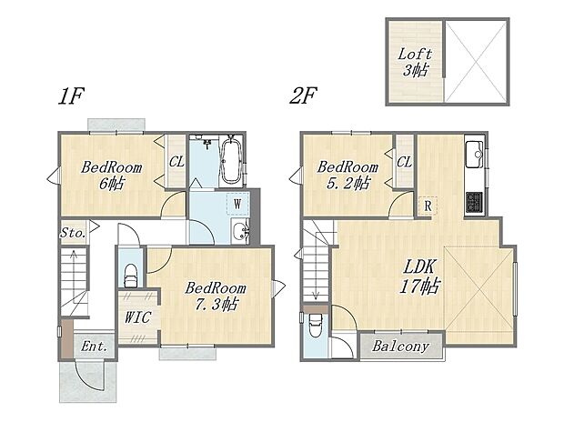【【参考プラン】】Plan：3LDK+WIC+Loft+カースペース｜建物参考価格：2003万円～