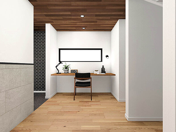 【【建物イメージパース：LDK】】キッチン横には様々な用途で利用可能なカウンタースペースと常温保存食品や日用品のストックを収納・管理が可能なパントリー付き。