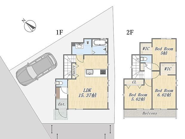 【【参考プラン：9号地】】Plan：3LDK+2WIC+Pantry+カースペース
建物参考価格：2000万円
建物面積：81.36m2