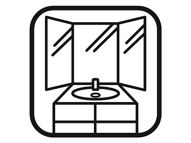 【【Wash Room】】機能美とデザイン性を両立させた3面鏡付の洗面化粧台。視覚的に広がり感を持たせるだけでなく、機能的にも優れています。