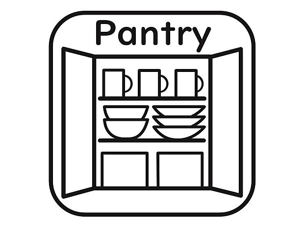 【【Pantry】】常温保存が可能な食料品や調味料、食器、消耗品、日用品などをストックしておくことができます。また、収納スペースが確保できることで、キッチン周りが散らからず、使いやすい環境を保てます。