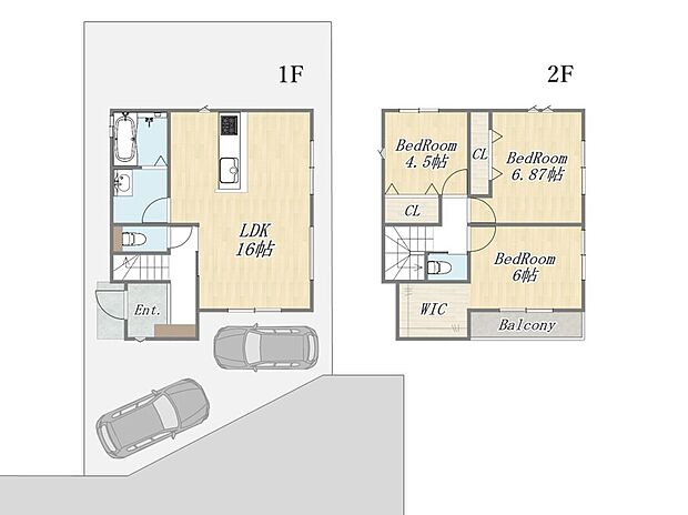 【【参考プラン:4号地】】Plan:3LDK+WIC+カースペース2台
建物参考価格:2000万円
建物面積:84m2