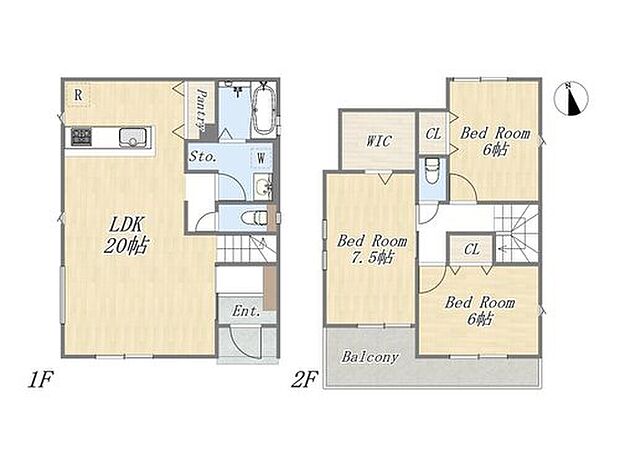 【【参考プラン:5号地】】Plan:3LDK+WIC+Pantry+カースペース2台可
建物参考価格:2003万円
建物面積:96.05m2