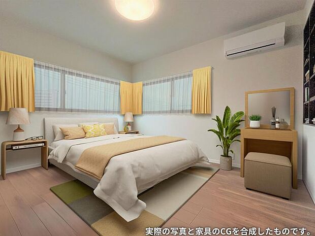 主寝室【9号地】(2024年2月撮影)大型ウォークインクローゼット付き。南向きで気持ちよく朝を迎えることができます。