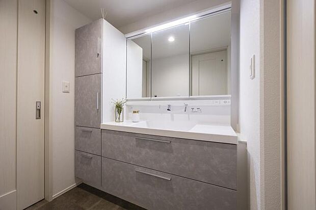 【洗面室【3号地】(2025年8月撮影)】収納たっぷりの洗面台