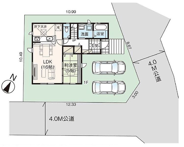 開放感たっぷりの南東角地！敷地４０坪超とゆとりがあります。カースペース並列２台分！