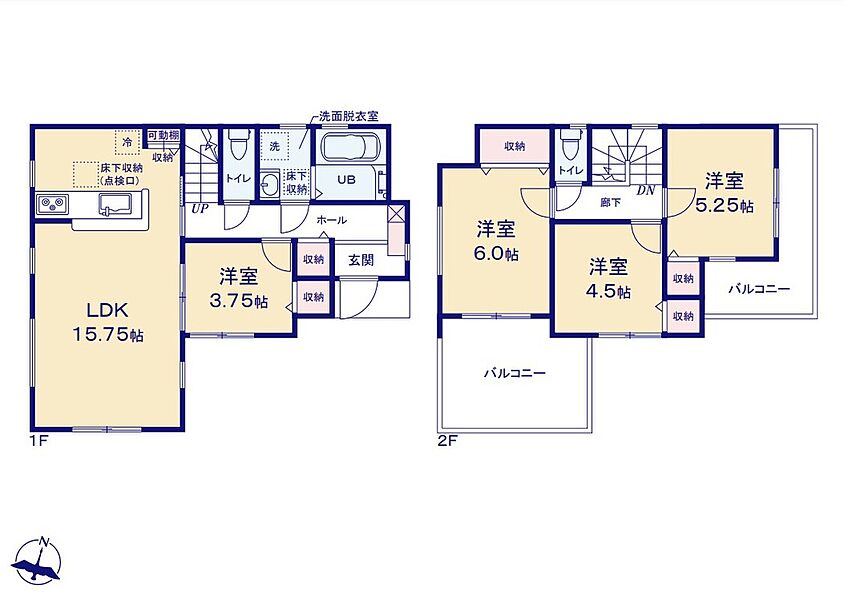 (１号棟)、4LDK、土地面積105.09m2、建物面積83.83m2