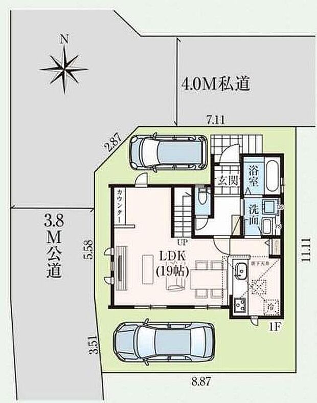 見通しが良く、開放感のある角地の立地♪車種により２台駐車可能です。