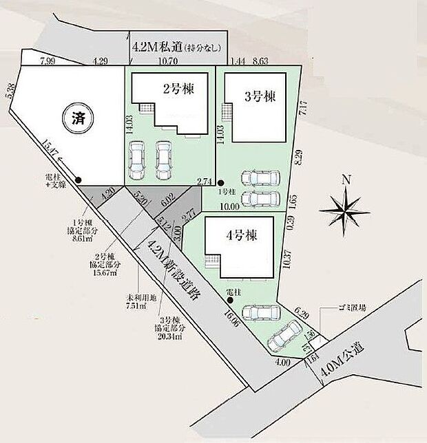 全棟カースペース2台分!敷地45坪超えとゆとりのお住まいです。新設道路を通した綺麗な街並みです。