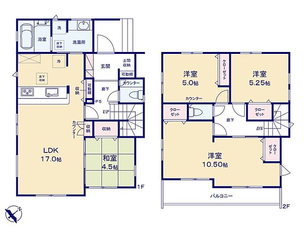 (１号棟)、4LDK、土地面積141.09m2、建物面積104.13m2