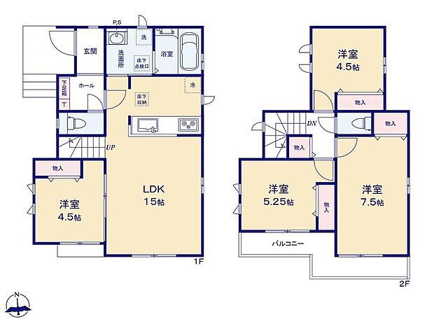 (A号棟)、4LDK、土地面積108.59m2、建物面積86.52m2