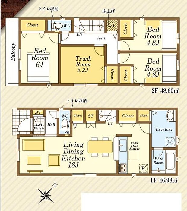 (１号棟)、3LDK+S、土地面積115.9m2、建物面積95.58m2