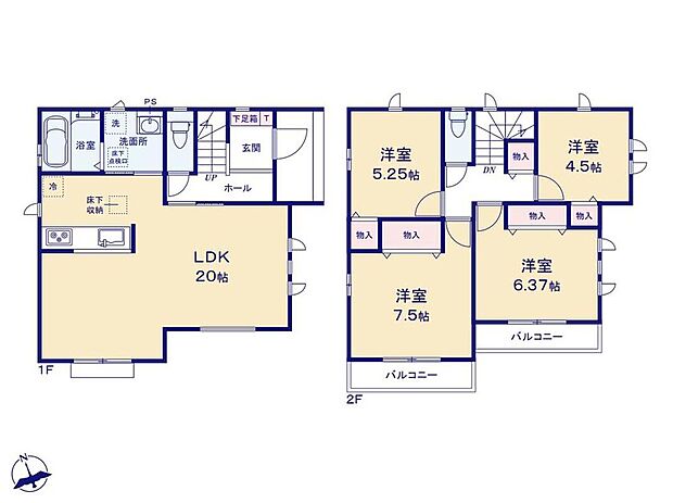 (A号棟)、4LDK、土地面積145.39m2、建物面積99.78m2