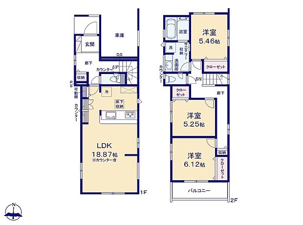 (１号棟)、3LDK、土地面積105.65m2、建物面積103.38m2