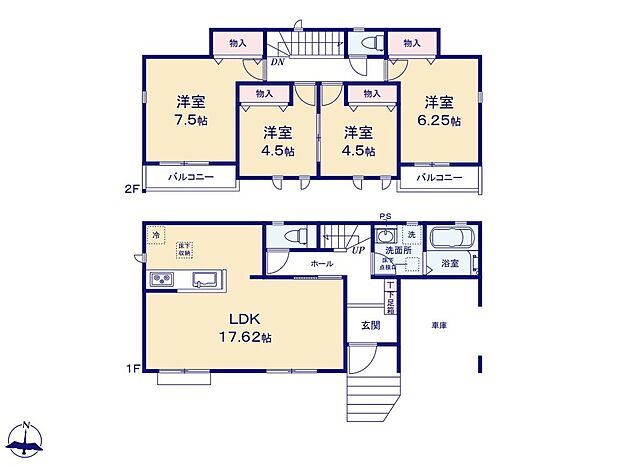 (A号棟)、4LDK、土地面積100.01m2、建物面積97.5m2