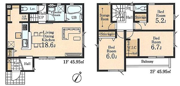 (１号棟)、3LDK+S、土地面積82.99m2、建物面積91.9m2