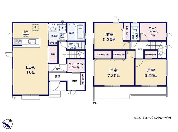 (１号棟)、3LDK+S、土地面積121.75m2、建物面積96.05m2