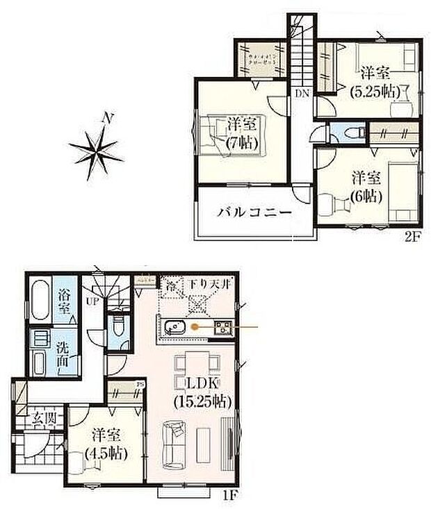 (１号棟)、4LDK、土地面積125.54m2、建物面積93.98m2 