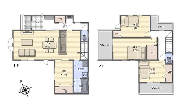 (1号棟)、4LDK、土地面積114.26m2、建物面積102.66m2