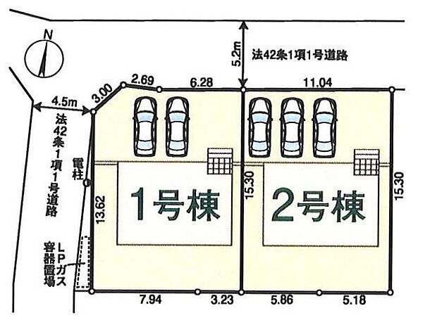 【全体区画図】号棟・車種により、並列２～３台駐車可能です♪ご家族分の自転車を停めたり、来客時にも安心です。